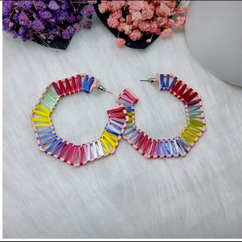 rattan colorful dangle earrings